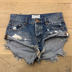 One Teaspoon Blue Distressed Jean Shorts